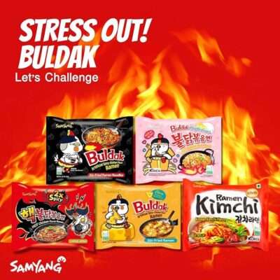 Samyang Ramen 5 Flavor Variety Combo - Total 5 pack (1 Pack each) - Black, 2x Spicy, Cheese, Carbonara & Kimchi